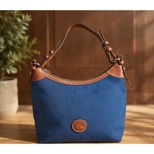 Vintage Dooney & Bourke Navy Nylon Leather Trim Shoulder Bag Red Lining